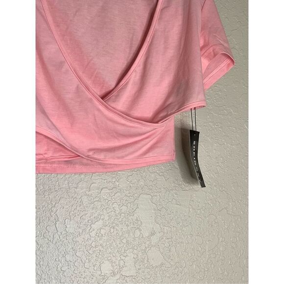 New Shein Barbie Pink crop wrap top Sz L - Picture 2 of 4